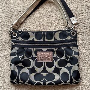 Coach Black and Silver Patterned Shoulder Bag